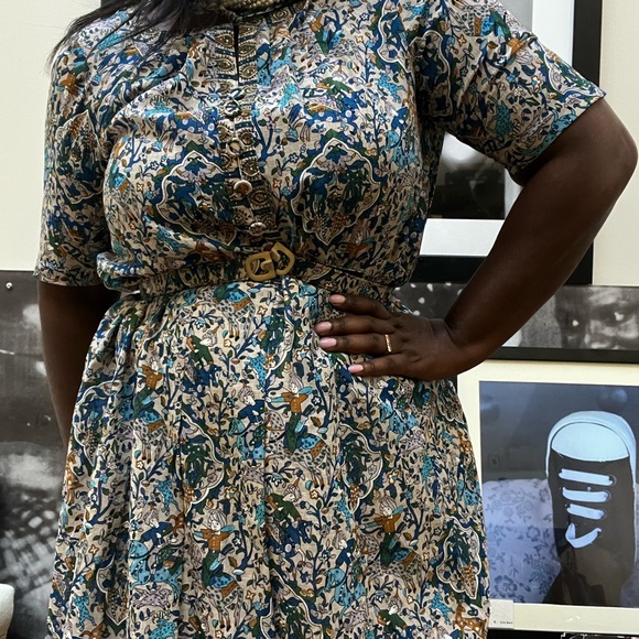 60s sky blue Turkish horseman oriental design a line short sleeve doll dress - Picture 13 of 16